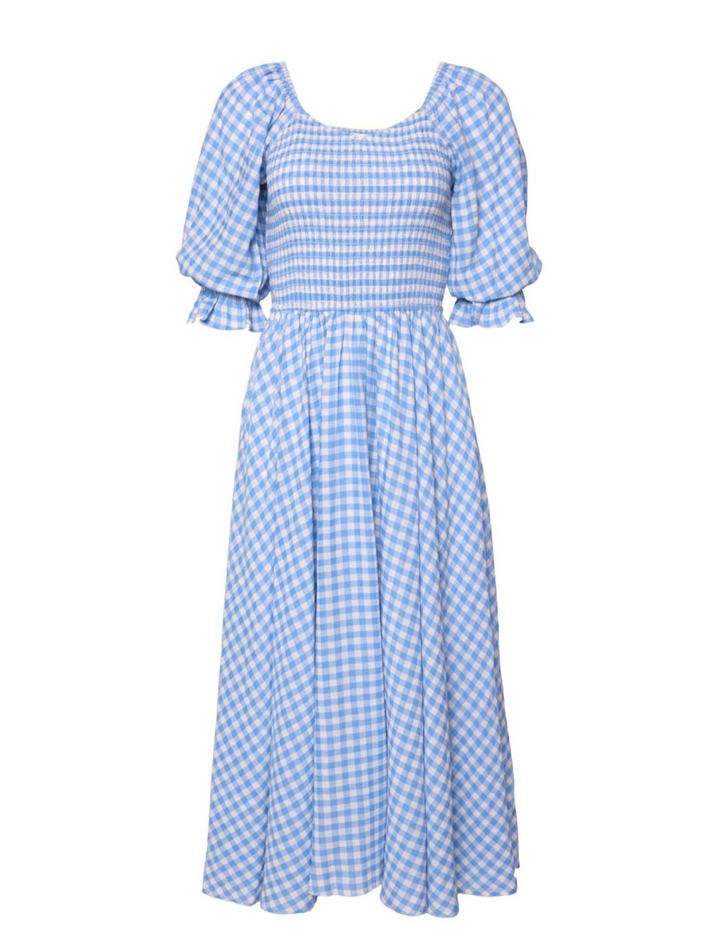 Ivy City Co Blue Gingham Puff-Sleeve Maxi Dress